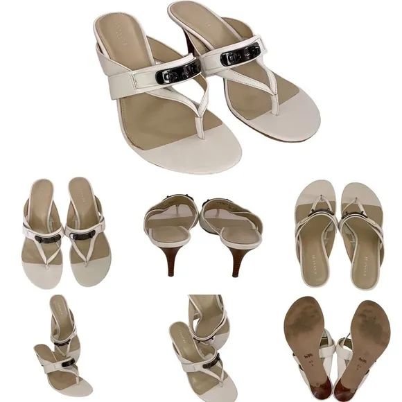 Coach Turnlock Leather Olina Matte White Thong Heel Dress Sandals Women’s 8.5