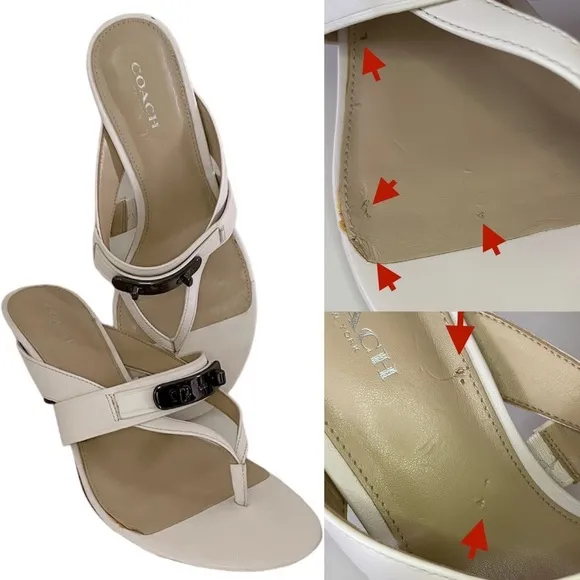 Coach Turnlock Leather Olina Matte White Thong Heel Dress Sandals Women’s 8.5