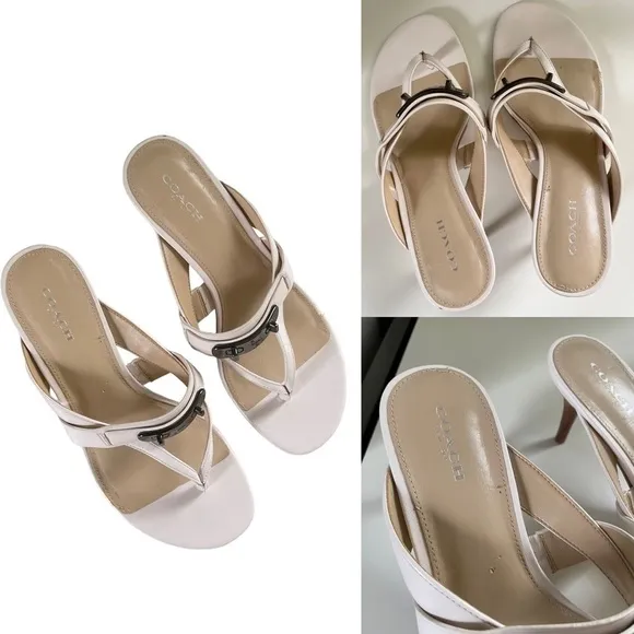 Coach Turnlock Leather Olina Matte White Thong Heel Dress Sandals Women’s 8.5