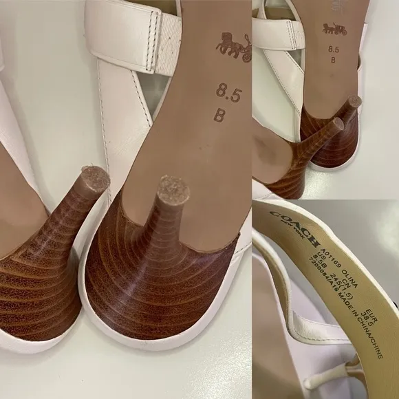 Coach Turnlock Leather Olina Matte White Thong Heel Dress Sandals Women’s 8.5