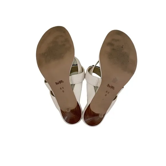 Coach Turnlock Leather Olina Matte White Thong Heel Dress Sandals Women’s 8.5