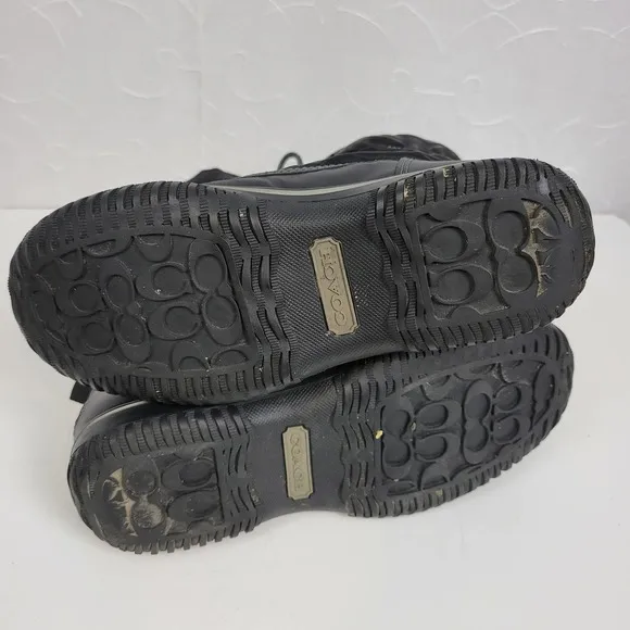 Coach Womens Boots Size 5.5 Shaine Black Signature Monogram Winter/Rain Fleece