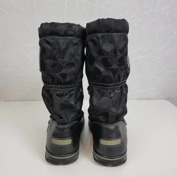 Coach Womens Boots Size 5.5 Shaine Black Signature Monogram Winter/Rain Fleece