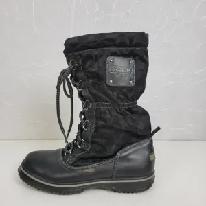 Coach Womens Boots Size 5.5 Shaine Black Signature Monogram Winter/Rain Fleece