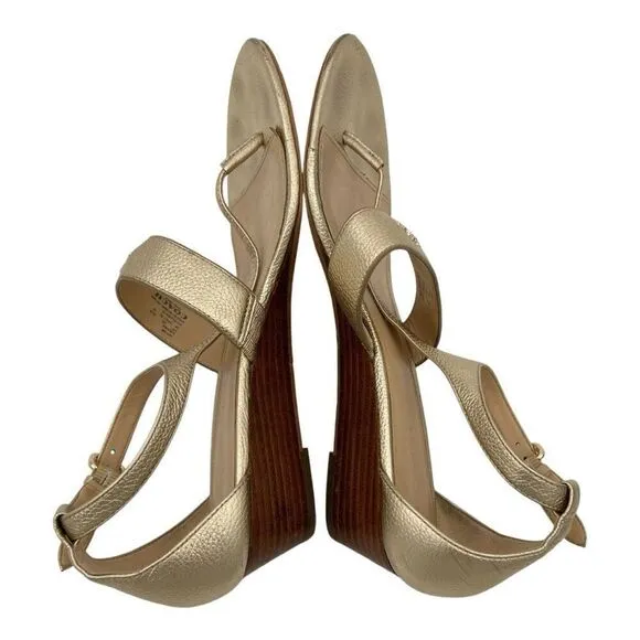Coach Women's Metallic Low Heel Thong Strap Sandals Gold Size 9B