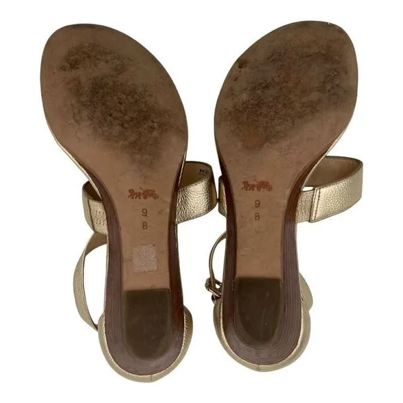 Coach Women's Metallic Low Heel Thong Strap Sandals Gold Size 9B