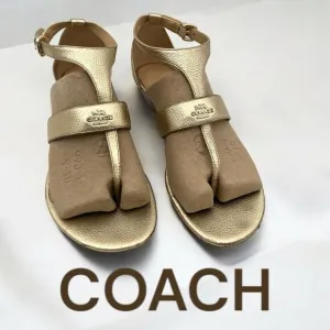 Coach Women's Metallic Low Heel Thong Strap Sandals Gold Size 9B