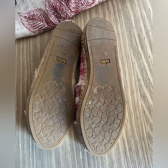Coach Womens Sz 8.5  Celina Espadrilles Gingham plaid slip Pink Beige Original