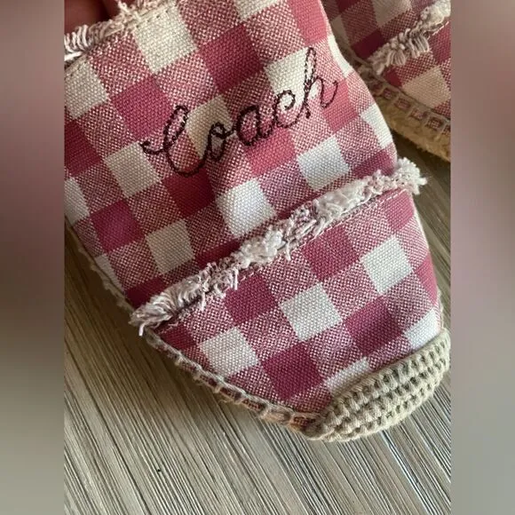 Coach Womens Sz 8.5  Celina Espadrilles Gingham plaid slip Pink Beige Original