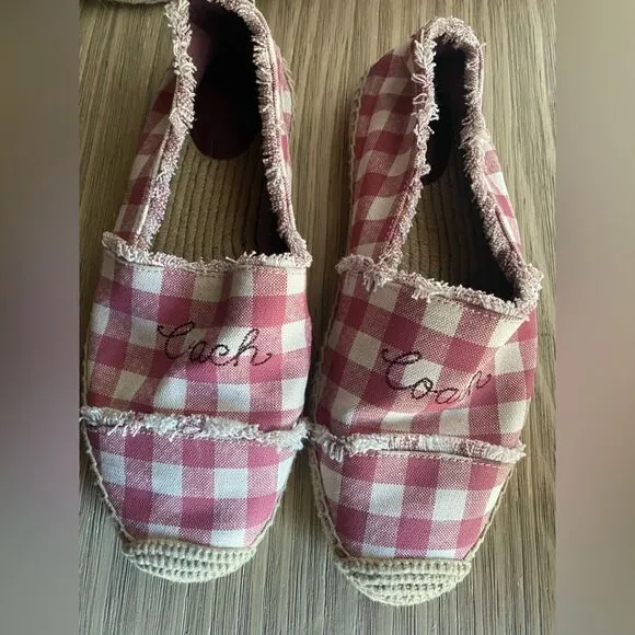 Coach Womens Sz 8.5  Celina Espadrilles Gingham plaid slip Pink Beige Original