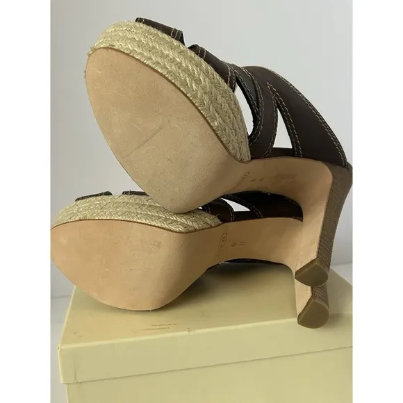 Coach Zeena Brown Leather Platform Sandals Size 8 NEW In Box