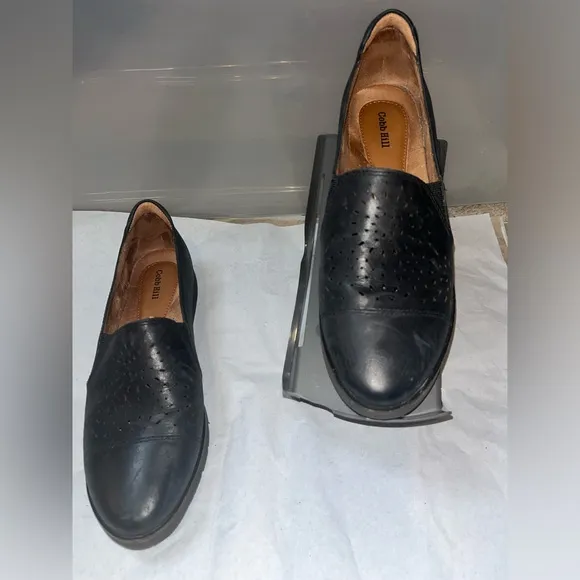 Cobb Hill Laci Twin Gore Slip-On Black Leather Perforated Loafer Shoes Size 9