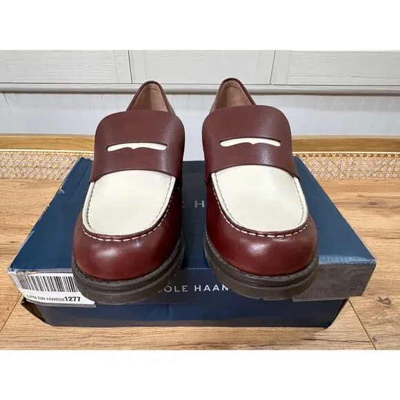 Cole Haan Camea Lug Loafer Bloodstone/Ivory Leather Size 9.5 NIB Chic Slip On