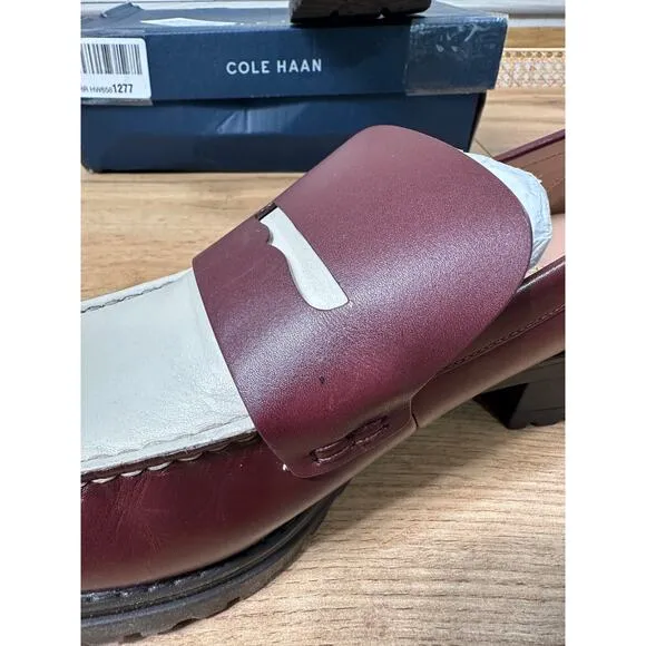 Cole Haan Camea Lug Loafer Bloodstone/Ivory Leather Size 9.5 NIB Chic Slip On