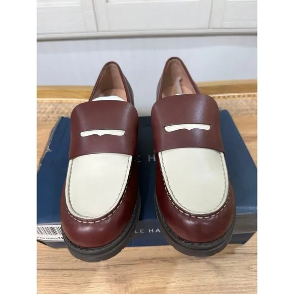 Cole Haan Camea Lug Loafer Bloodstone/Ivory Leather Size 9.5 NIB Chic Slip On