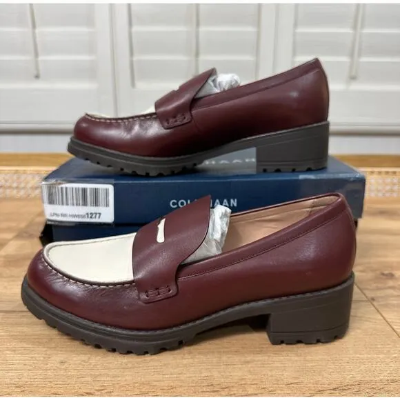 Cole Haan Camea Lug Loafer Bloodstone/Ivory Leather Size 9.5 NIB Chic Slip On