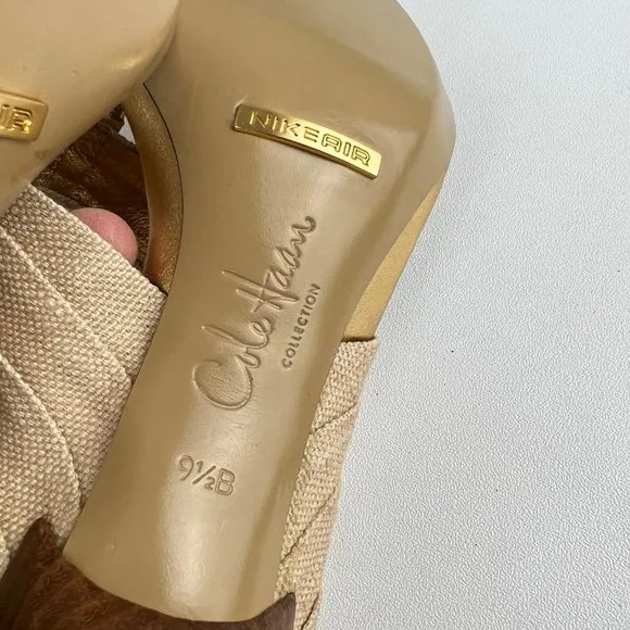 Cole Haan Gwen Air Womens Thong Heeled Sandals Natural Linen Buckle size 9.5
