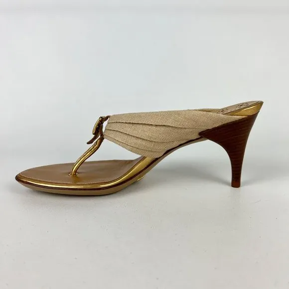 Cole Haan Gwen Air Womens Thong Heeled Sandals Natural Linen Buckle size 9.5