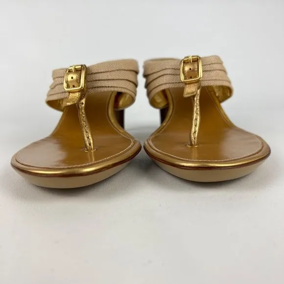 Cole Haan Gwen Air Womens Thong Heeled Sandals Natural Linen Buckle size 9.5