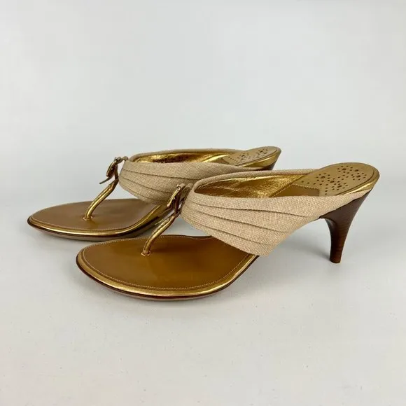 Cole Haan Gwen Air Womens Thong Heeled Sandals Natural Linen Buckle size 9.5