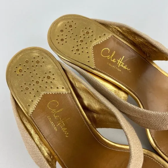 Cole Haan Gwen Air Womens Thong Heeled Sandals Natural Linen Buckle size 9.5