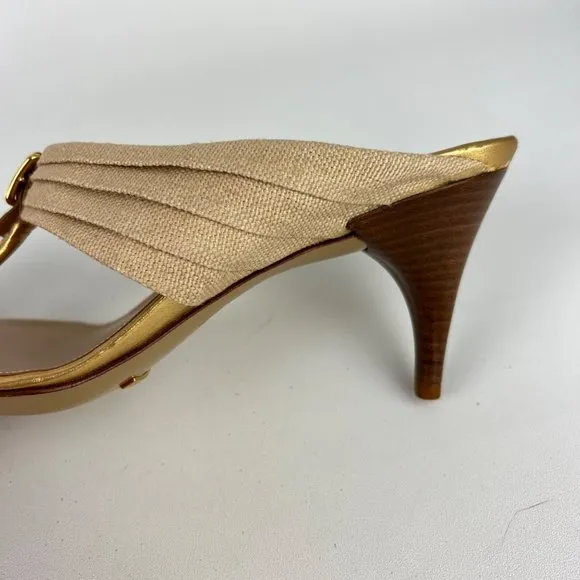 Cole Haan Gwen Air Womens Thong Heeled Sandals Natural Linen Buckle size 9.5