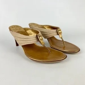 Cole Haan Gwen Air Womens Thong Heeled Sandals Natural Linen Buckle size 9.5