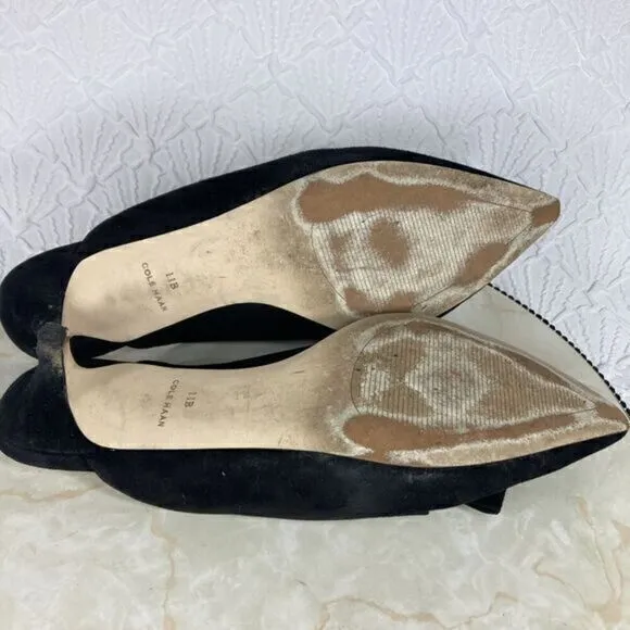 Cole Haan Ophelia Stiletto Heel Mules Womens 11 Black Suede Bow Classic Loafers