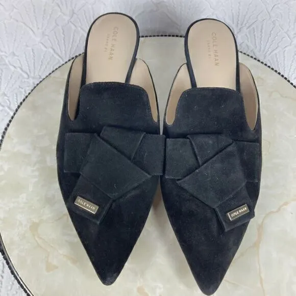 Cole Haan Ophelia Stiletto Heel Mules Womens 11 Black Suede Bow Classic Loafers