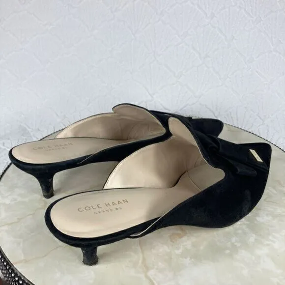 Cole Haan Ophelia Stiletto Heel Mules Womens 11 Black Suede Bow Classic Loafers