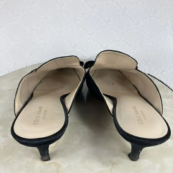 Cole Haan Ophelia Stiletto Heel Mules Womens 11 Black Suede Bow Classic Loafers