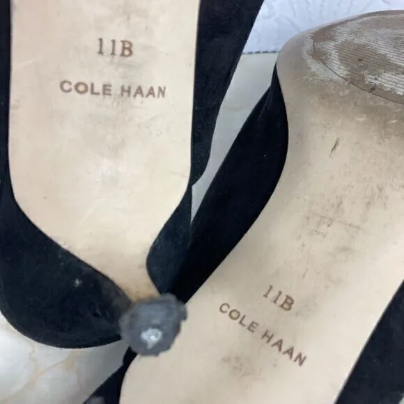 Cole Haan Ophelia Stiletto Heel Mules Womens 11 Black Suede Bow Classic Loafers
