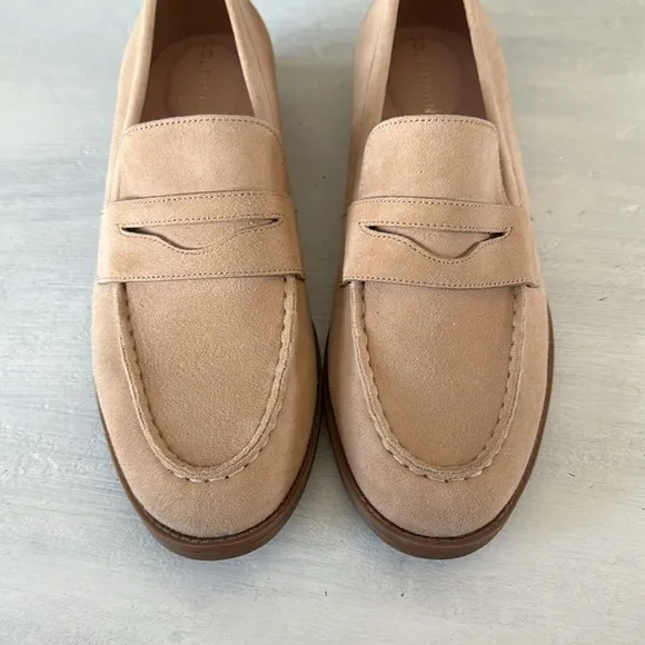 Cole Hahn Stassi Suede Penny Loafers in Biscuit Size 7B Cushioned Lining Preppy