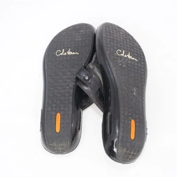 Cole Haan Black Leather T-Strap Thong Sandals, 6.5