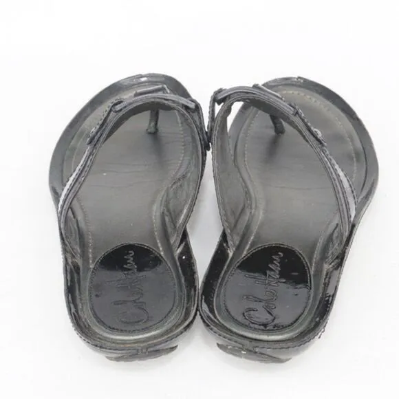 Cole Haan Black Leather T-Strap Thong Sandals, 6.5