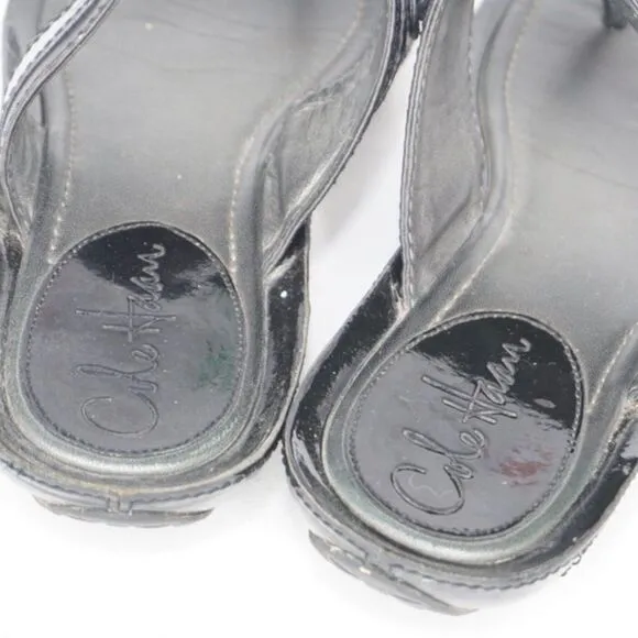 Cole Haan Black Leather T-Strap Thong Sandals, 6.5