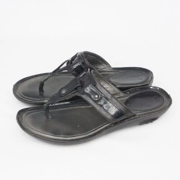 Cole Haan Black Leather T-Strap Thong Sandals, 6.5