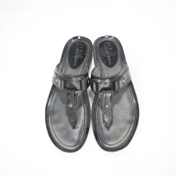Cole Haan Black Leather T-Strap Thong Sandals, 6.5