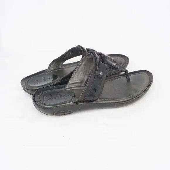 Cole Haan Black Leather T-Strap Thong Sandals, 6.5