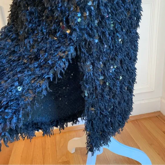 COMMENSE Black Faux Fur Fuzzy Feather Sequin Midi Skirt NWT