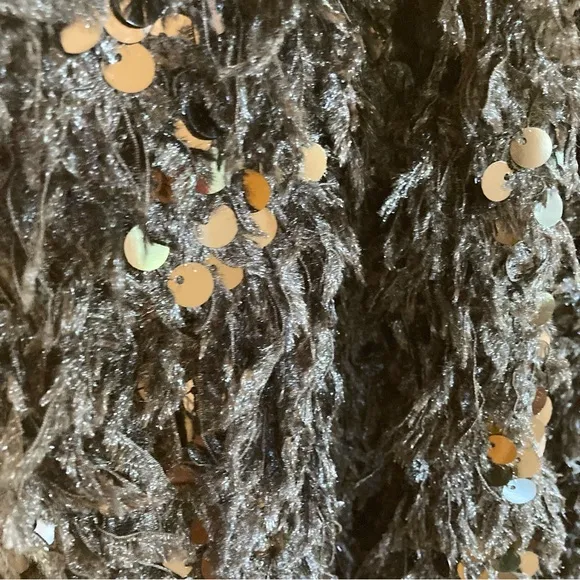 COMMENSE Black Faux Fur Fuzzy Feather Sequin Midi Skirt NWT