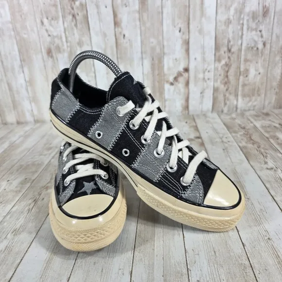 Converse Chuck Taylor All Star Patchwork Sneakers Low Top Black Gray W 8