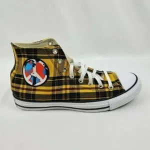 Converse CTAS High World Peace Sneakers Mens Size 9.5 Plaid Yellow Black 167412F