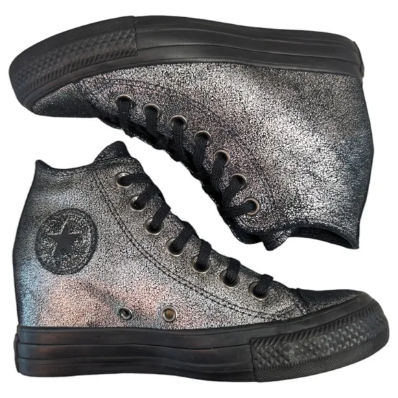 Converse CTAS Lux Mid Hidden Wedge Heel Metallic Sparkle Black Womens Sneaker 5