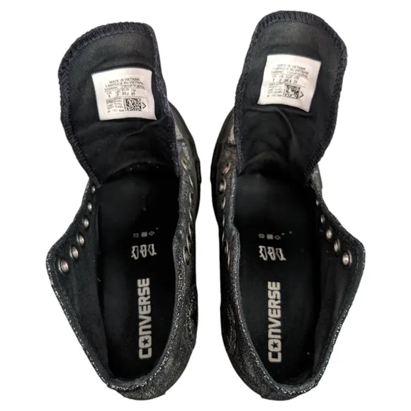 Converse CTAS Lux Mid Hidden Wedge Heel Metallic Sparkle Black Womens Sneaker 5