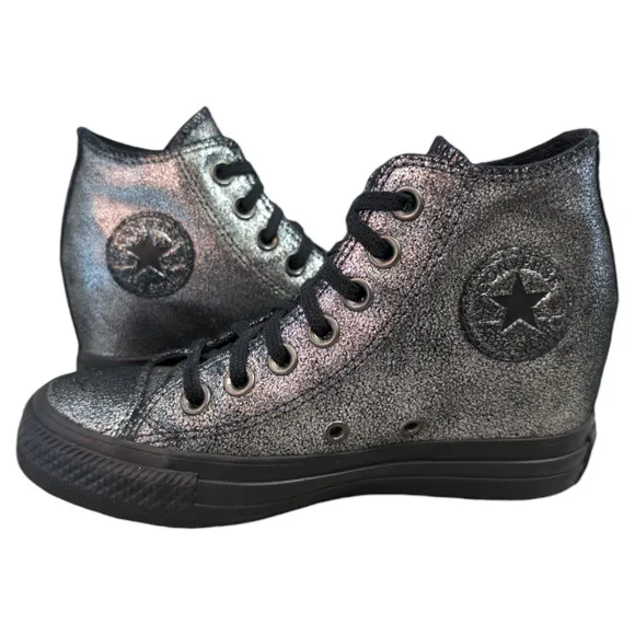 Converse CTAS Lux Mid Hidden Wedge Heel Metallic Sparkle Black Womens Sneaker 5