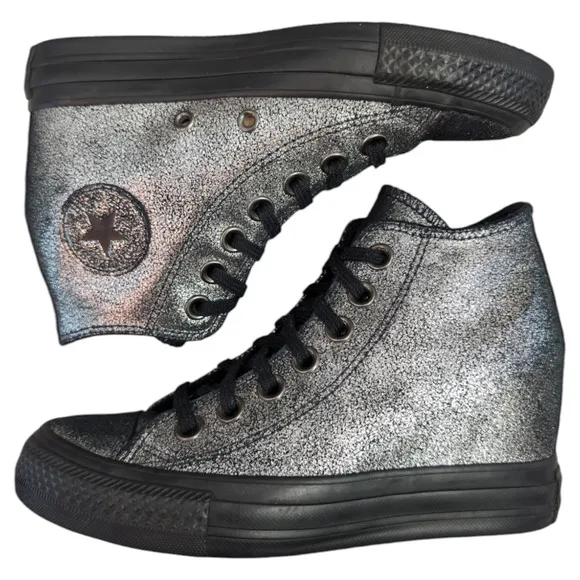 Converse CTAS Lux Mid Hidden Wedge Heel Metallic Sparkle Black Womens Sneaker 5