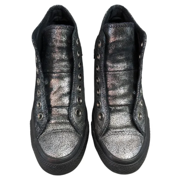 Converse CTAS Lux Mid Hidden Wedge Heel Metallic Sparkle Black Womens Sneaker 5