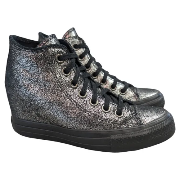 Converse CTAS Lux Mid Hidden Wedge Heel Metallic Sparkle Black Womens Sneaker 5