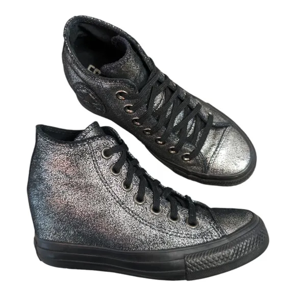 Converse CTAS Lux Mid Hidden Wedge Heel Metallic Sparkle Black Womens Sneaker 5